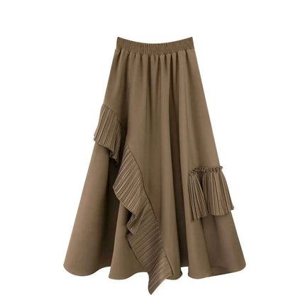 Elegant Vintage High Waist Pleated Ruffle Umbrella Skirt for Women – Mid Length A-line Fashion in Solid Colors - Très Elite