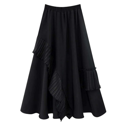 Elegant Vintage High Waist Pleated Ruffle Umbrella Skirt for Women – Mid Length A-line Fashion in Solid Colors