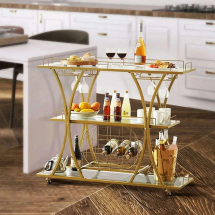 Elegant Vintage-Inspired Glass Wine Trolley - Très Elite