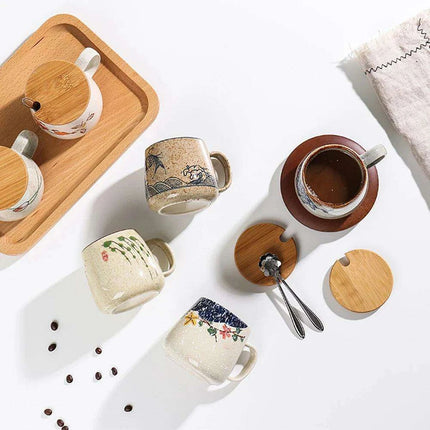 Elegant Vintage Japanese Porcelain Coffee Cup Set with Spoon & Lid - 380ml Perfect for Gifting - Très Elite