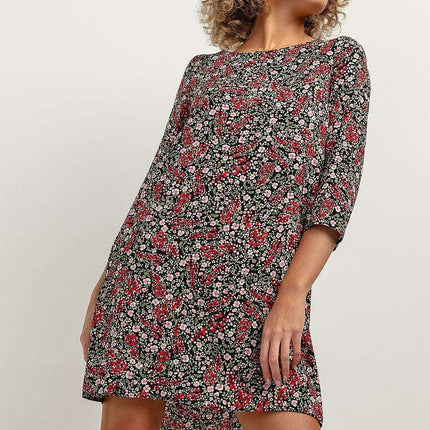 Elegant Viscose Patterned Midi Dress