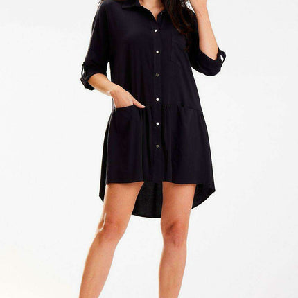 Elegant Viscose Shirt Dress with Luxe Gold Button Details - Très Elite