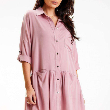 Elegant Viscose Shirt Dress with Luxe Gold Button Details