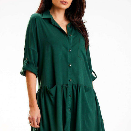 Elegant Viscose Shirt Dress with Luxe Gold Button Details
