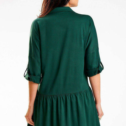 Elegant Viscose Shirt Dress with Luxe Gold Button Details - Très Elite