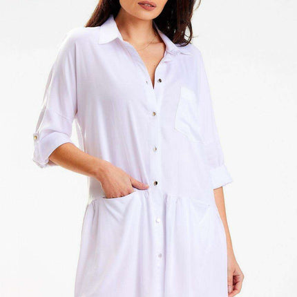 Elegant Viscose Shirt Dress with Luxe Gold Button Details
