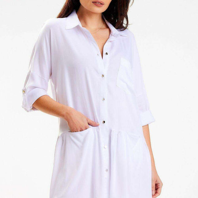 Elegant Viscose Shirt Dress with Luxe Gold Button Details