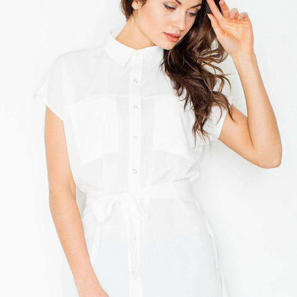 Elegant Waist-Sash Blouse with Functional Pockets - Très Elite