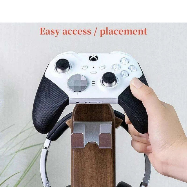 Elegant Walnut Gaming Controller Dock with Headphone Holder