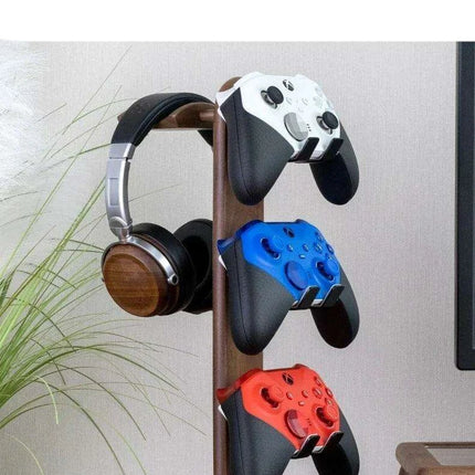 Elegant Walnut Gaming Controller Dock with Headphone Holder - Très Elite