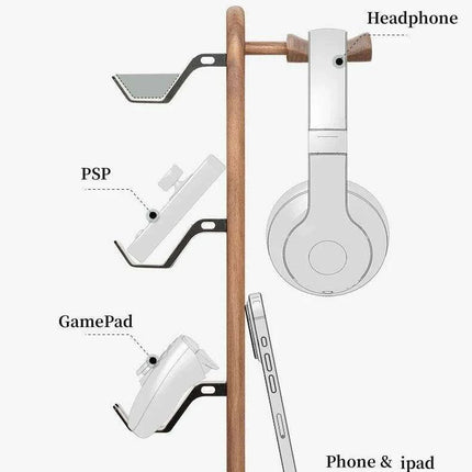 Elegant Walnut Gaming Controller Dock with Headphone Holder - Très Elite