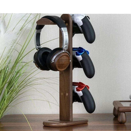 Elegant Walnut Gaming Controller Dock with Headphone Holder - Très Elite