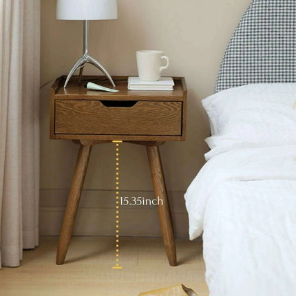 Elegant Walnut Mid Century Modern Bedside Table with Storage Drawer - Premium Solid Ash Wood Nightstand for Bedroom and Dorm Room - Très Elite