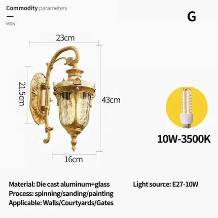 Elegant Waterproof Outdoor Wall Lantern for European-Style Gardens and Patios..