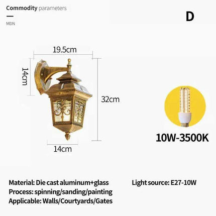 Elegant Waterproof Outdoor Wall Lantern for European-Style Gardens and Patios..