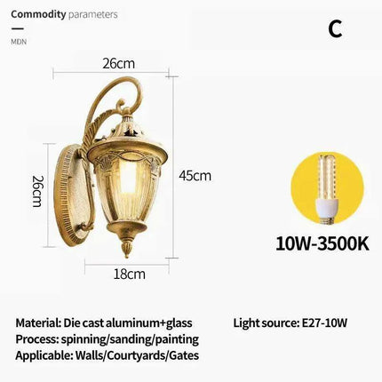 Elegant Waterproof Outdoor Wall Lantern for European-Style Gardens and Patios..
