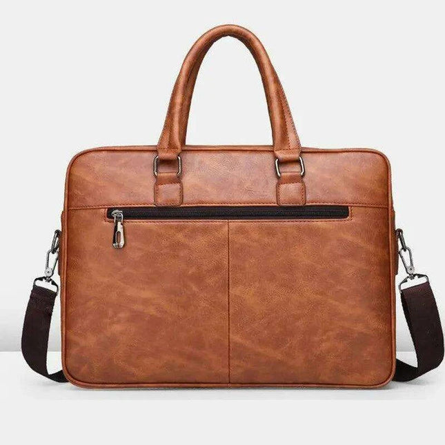 Elegant Waterproof PU Leather Laptop Briefcase with Adjustable Shoulder Strap and Ample Storage