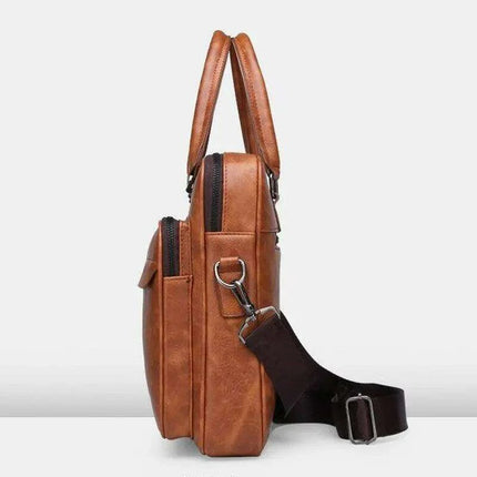 Elegant Waterproof PU Leather Laptop Briefcase with Adjustable Shoulder Strap and Ample Storage - Très Elite