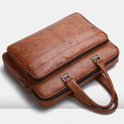 Elegant Waterproof PU Leather Laptop Briefcase with Adjustable Shoulder Strap and Ample Storage - Très Elite