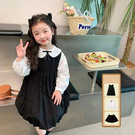 Elegant White Blouse and Chic Black Pleated Skirt for Little Girls - Très Elite