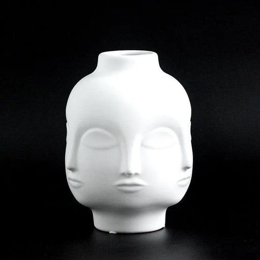 Elegant White Ceramic Face Vase - Modern Home Accent Decor Piece - Très Elite