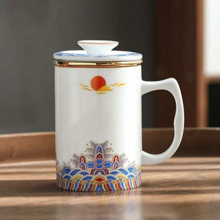 Elegant White Ceramic Tea Infuser Mug with Built-in Strainer and Lid for Ideal Tea Brewing Experience - Très Elite