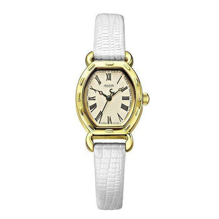 Elegant White Gold Women's Timepiece with Leather Strap by JULIUS- Très Elite- Très Elite