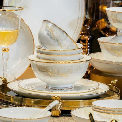 Elegant White Korean Ceramic Dinnerware Set for Refined Dining - Très Elite