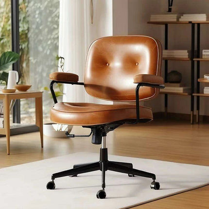 Elegant White Leather Rolling Desk Chair with Swivel Motion- Très Elite- Très Elite
