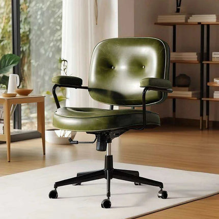 Elegant White Leather Rolling Desk Chair with Swivel Motion- Très Elite- Très Elite
