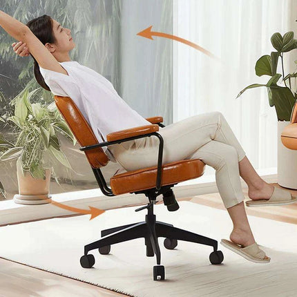 Elegant White Leather Rolling Desk Chair with Swivel Motion - Très Elite