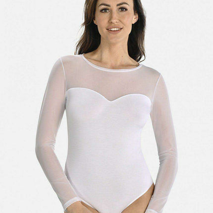 Elegant White Mesh-Detail Shapewear Bodysuit - Très Elite