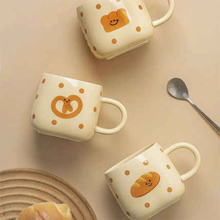 Elegant White Porcelain Coffee Mug Set with Bread Handle - Festive Cheer Collection - Très Elite
