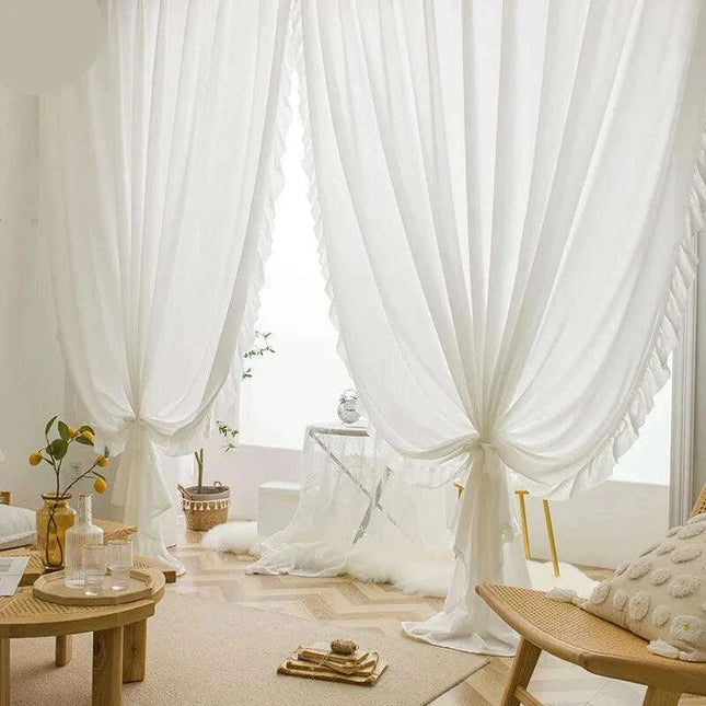 Elegant White Ruffled Lace Sheer Curtains - Sophisticated Semi-Blackout Drapes for Living Room & Bedroom