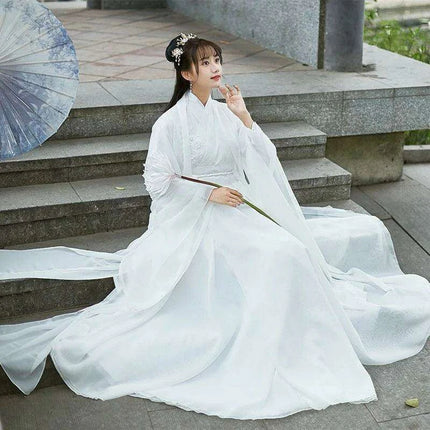 Elegant White Tang Dynasty Hanfu Dress for Women - Perfect for Cosplay and Magical Gatherings - Très Elite
