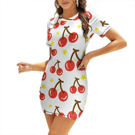 Elegant White Wrap Dress with Short Sleeves