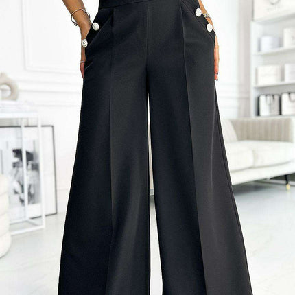 Elegant Wide-Leg Black High-Waisted Pants from Europe