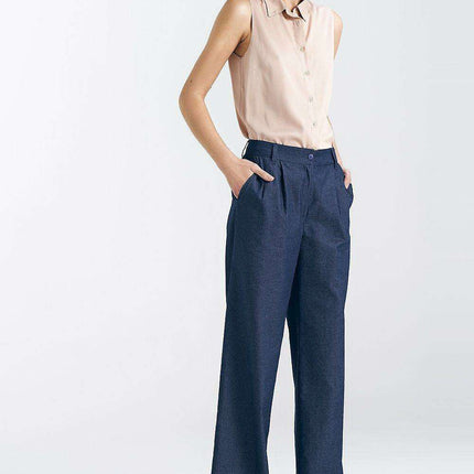 Elegant Wide Leg Cotton Trousers With Chic Pleats Online