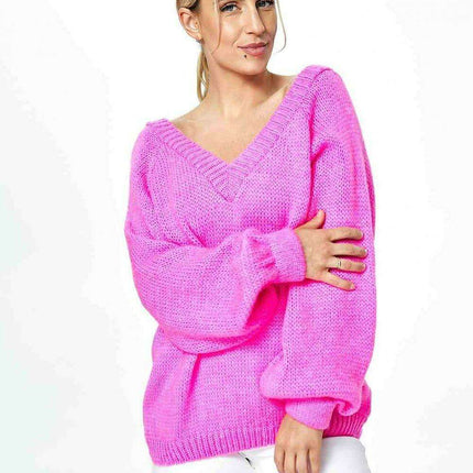 Elegant Wide Sleeve Deep V-Neck Sweater
