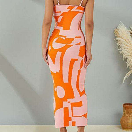 Elegant Wind Print Slim Fit Maxi Dress - Très Elite