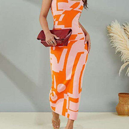 Elegant Wind Print Slim Fit Maxi Dress - Très Elite