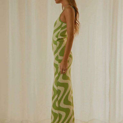 Elegant Wind Print Slim Fit Maxi Dress - Très Elite