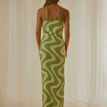 Elegant Wind Print Slim Fit Maxi Dress - Très Elite