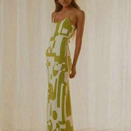 Elegant Wind Print Slim Fit Maxi Dress - Très Elite