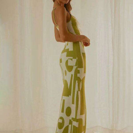 Elegant Wind Print Slim Fit Maxi Dress - Très Elite
