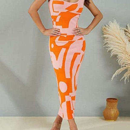 Elegant Wind Print Slim Fit Maxi Dress - Très Elite