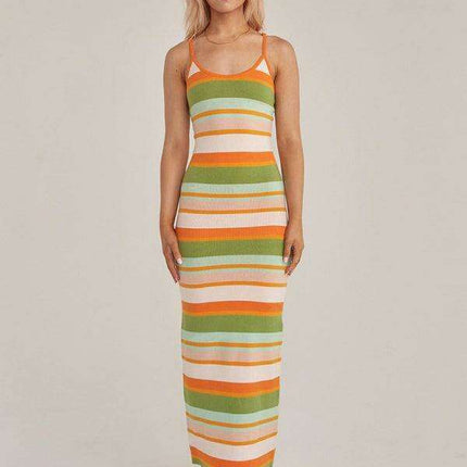 Elegant Wind Print Slim Fit Maxi Dress