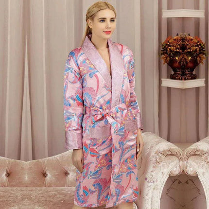 Elegant Winter Silk Robe: Stylish Long-Sleeved Printed Loungewear for Cozy Comfort- Très Elite- Très Elite