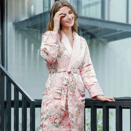 Elegant Winter Silk Robe: Stylish Long-Sleeved Printed Loungewear for Cozy Comfort- Très Elite- Très Elite