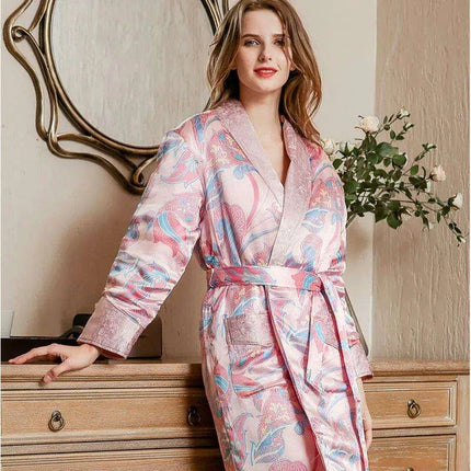 Elegant Winter Silk Robe: Stylish Long-Sleeved Printed Loungewear for Cozy Comfort- Très Elite- Très Elite